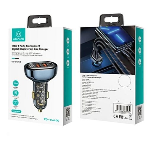 usams ład. sam. 2xusb+1xusb-c 125wfast charge transparent blue na Arena.pl