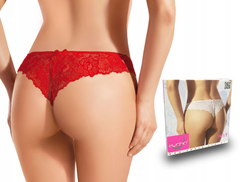 Ewana 017 Koronkowe Eleganckie Stringi Czerwony M zdjęcie 1