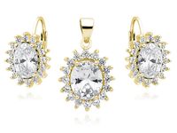 Eegancki pozłacany srebrny komplet białe cyrkonie karmazycja srebro 925 Z0685Z1G_W