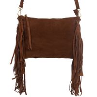 VERA PELLE torebka damska zamszowa listonoszka z frędzlami V692 brązowa