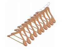 Wieszak drewniany LUX komplet 10 sztuk na garnitur garsonki z poprzeczką na spodnie