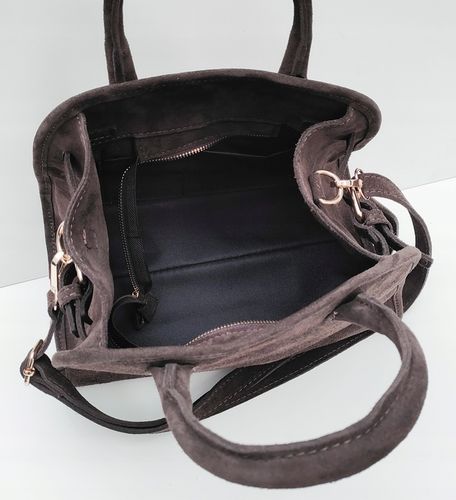 Torebka zamsz kuferek skóra naturalna brązowa czekoladowa espersso na Arena.pl