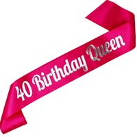 40 Birthday Queen - fuksjowa szarfa ze srebrnym nadrukiem