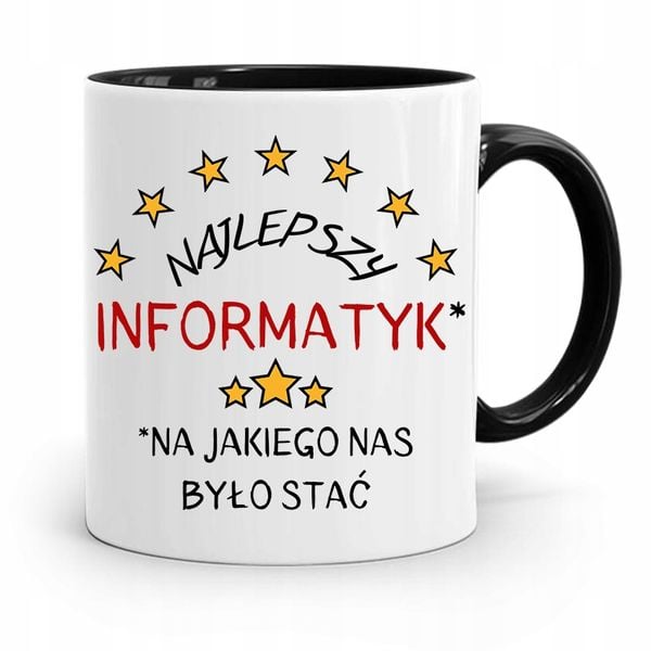 Kubek Czarny Informatyka Programisty Najlepszy Inf Z Nadrukiem Ze Zdjęciem zdjęcie 1