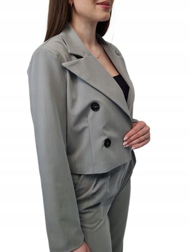 Nowoczesny GARNITUR DAMSKI Szary, Krótka Marynarka i Szerokie Spodnie, r.M na Arena.pl