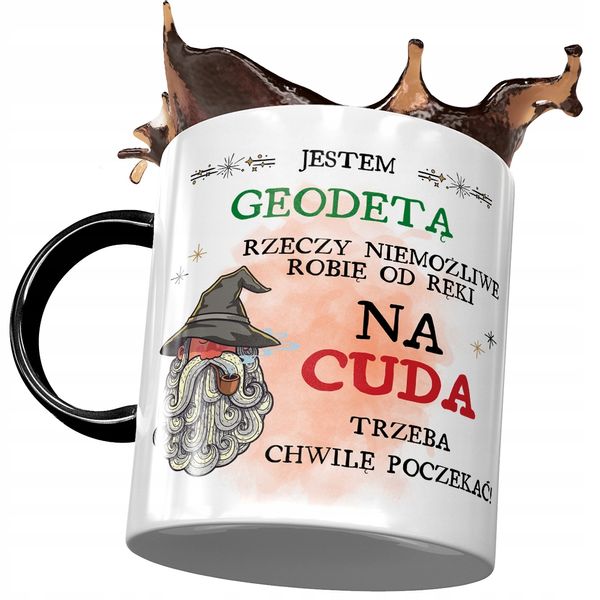 Kubek Czarny Dla Geodety Na Cuda Trzeba Chwile Z Nadrukiem Ze Zdjęciem zdjęcie 1