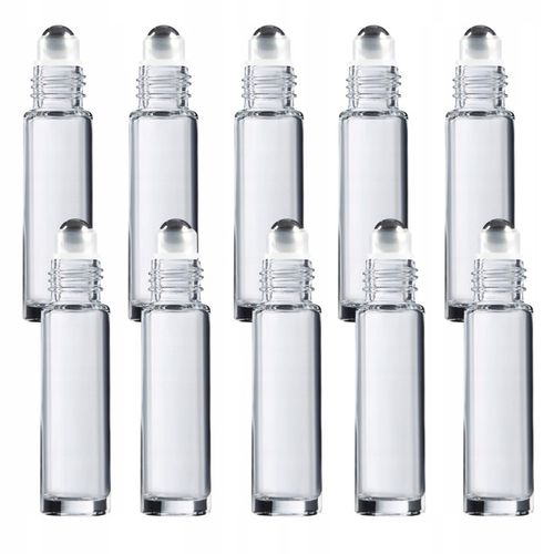 Butelka szklana 10 ml bezbarwna z roll-on z nakrętką czarną x10 na Arena.pl