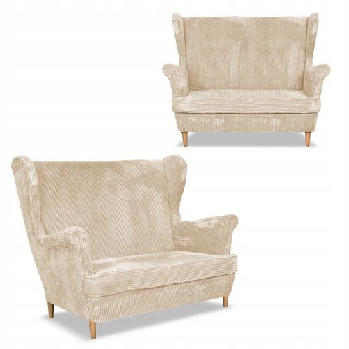 Zestaw wypoczynkowy uszak Bonito sofa fotele pufy  beż sztruks na Arena.pl