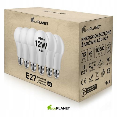 6x Żarówka LED E27 A60 12W 1050lm BARWY ecoPLANET na Arena.pl