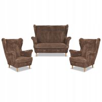 Zestaw wypoczynkowy uszak Bonito sofa fotele Family Meble brązowy sztruks