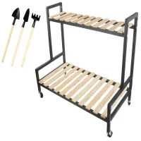 Kwietnik drewniany na kwiaty doniczkowe dwupoziomowy półka na kółkach