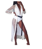 PAREO NA PLAŻĘ NARZUTKA LEKKA ZWIEWNA KORONKA LETNIA KOSZULA DŁUGA KROPKI S