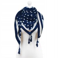 Piękna chustka z frędzlami w groszki granatowa 31 110cm x 110cm