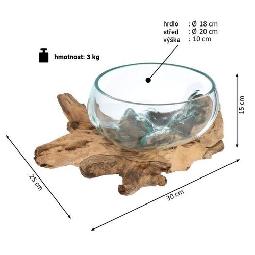 Misa ze szkła dmuchanego na drewnie tekowym, 15 cm na Arena.pl