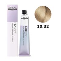 Loreal Dia Light farba do włosów farbowanych i uwrażliwionych, koloryzacja kwasowa ton w ton, bez amoniaku, 50ml 10.32 bardzo bardzo jasny blond złocisto-opalizujący milkshake