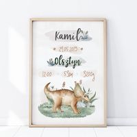 Plakat Metryczka Triceratops P273- rozmiar plakatu A3 (29,7 cm x 42 cm)