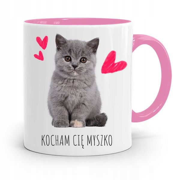 Kubek Różowy Dla Dziewczyny Kocham Cię Myszko Z Nadrukiem Ze Zdjęciem zdjęcie 1