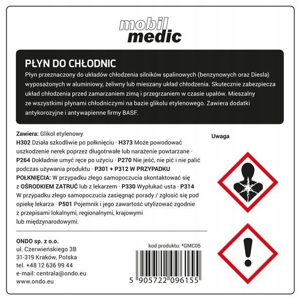 UNIWERSALNY PŁYN DO CHŁODNIC 5L MOBIL MEDIC zdjęcie 4