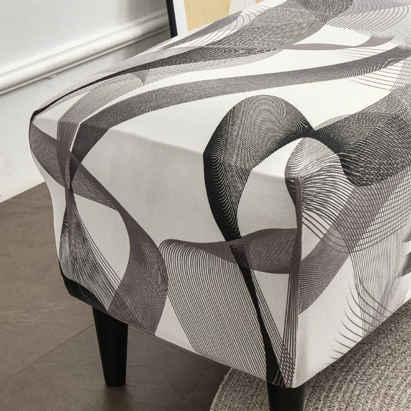 POKROWIEC NA PODNÓŻEK PUF ELASTYCZNY GŁADKI GRAFIKA FALE LINIE BIAŁY zdjęcie 11