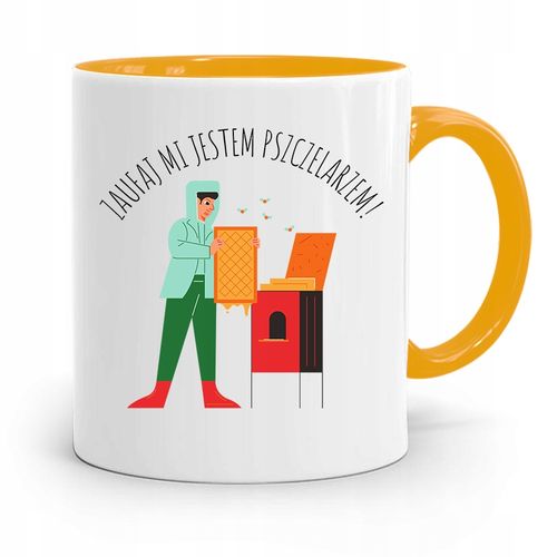 Kubek Zółty Dla Pszczelarza Zaufaj Mi Jestem Z Nadrukiem Ze Zdjęciem na Arena.pl