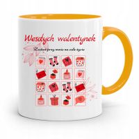 Kubek Żółty Na Walentynki Wesołych Walentynek Z Nadrukiem Ze Zdjęciem