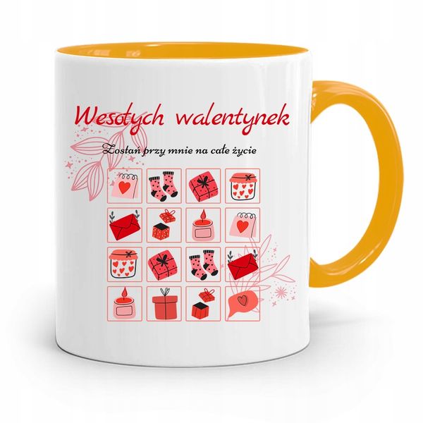 Kubek Żółty Na Walentynki Wesołych Walentynek Z Nadrukiem Ze Zdjęciem zdjęcie 1