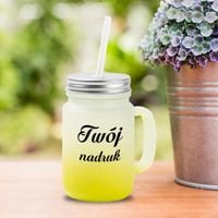 Kubek Mason Jar z uszkiem z mrożonego szkła z limonkowym dnem z Twoim nadrukiem