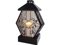 ZNICZ LAMPION NA GRÓB DMT DUŻY RTN RAMA SERCE ZŁOTO+ŚWIECA LED BIAŁA