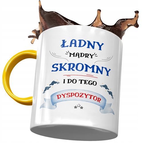 Kubek Żółty Dla Dyspozytora Ładny Mądry Skromny Z Nadrukiem Ze Zdjęciem na Arena.pl