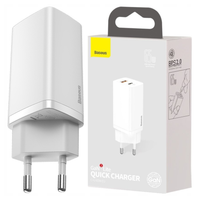 ładowarka sieciowa baseus gan2 lite, usb + usb-c, 65w, eu (biała)