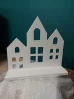 Stroik drewniane 3 domki biały ozdoba święta