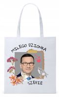 Mateusz Morawiecki Pis Torba Eco Biała Shopper Z Nadrukiem Ze Zdjęciem