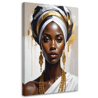 Obraz do salonu sypialni, Portret kobiety w biało złotym turbanie
