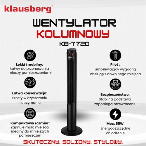 wentylator kolumnowy podłogowy z pilotem klausberg kb-7720 na Arena.pl