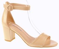 Sandały damskie na obcasie słupku 6,5 cm. nude beż Rozmiar obuwia - 40, Długość wkładki [cm]: - 26,00 cm.