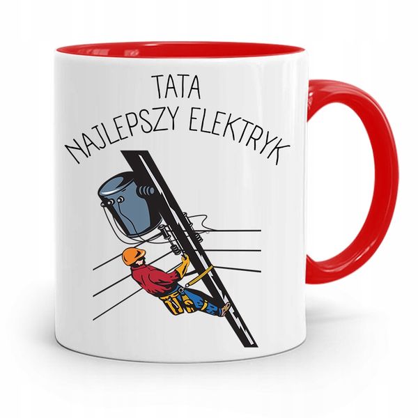Kubek Czerwony Dla Taty Ojca Najlepszy Elektryk Z Nadrukiem Ze Zdjęciem zdjęcie 1