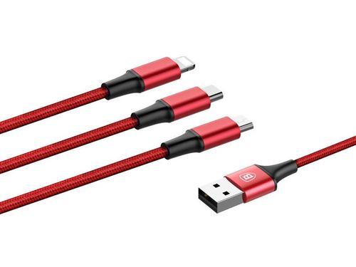 Kabel Baseus Rapid 3w1 iPhone micro USB USB-C 3A czerwony na Arena.pl