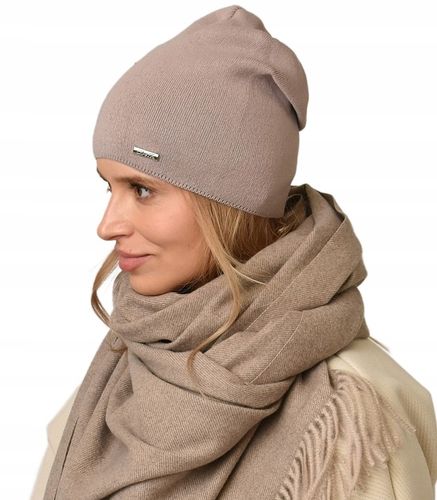 Jesienna CZAPKA damska nakrycie głowy polski producent latte gładka V3 na Arena.pl