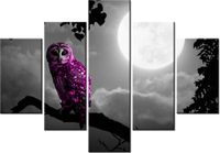 70 100CM OBRAZ 5 ELEM FIOLETOWA SOWA DRUK PŁÓTNO