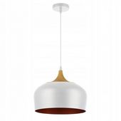 LAMPA WISZĄCA LOFT E27 BIAŁA ZŁOTA DREWNO ŻYRANDOL NOWOCZESNA