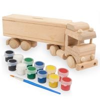 Drewniana zabawka skarbonka John Paddle - Ciężarówka z naczepą oraz zestawem farbek Uniwersalny