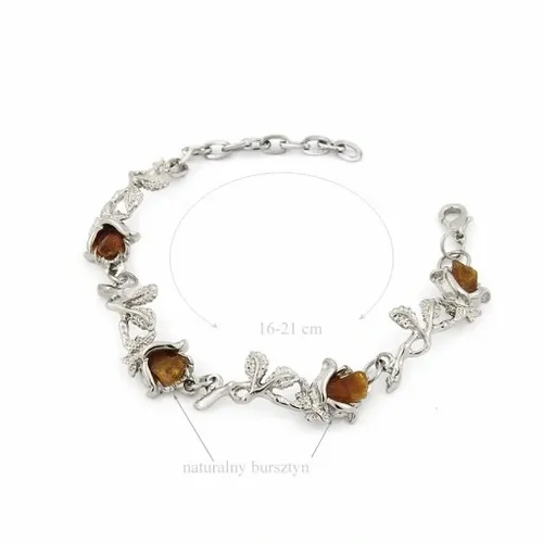 BRANSOLETKA SREBRNE RÓŻYCZKI Z BURSZTYNEM Gbox na Arena.pl