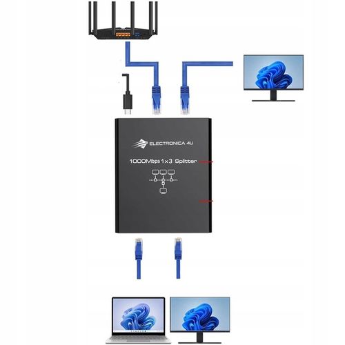 Adapter rozdzielacz mini Switch splitter LAN Ethernet RJ45 3xRJ45 1000M 1GB na Arena.pl