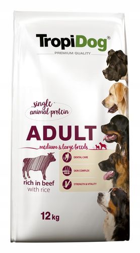 TROPIDOG PREMIUM Adult wołowina z ryżem 12kg beef dla dużych i średnich ras na Arena.pl