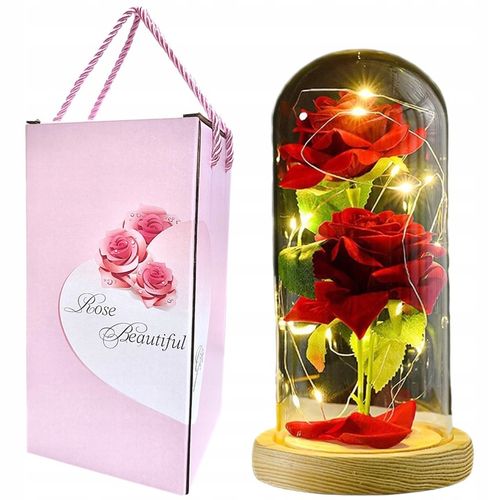 WIECZNA RÓŻA W SZKLE ŚWIECĄCA LED NA PREZENT DZIEŃ BABCI KOBIET na Arena.pl