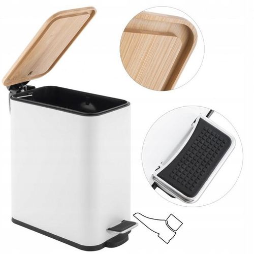 Kosz na śmieci łazienkowy 5l bambus WOLNY OPAD do wc łazienki kuchni biały na Arena.pl