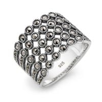 srebrny cudowny duży pierścień z markazytami