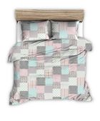 Pościel z kory 160x200 wzór różowa turkusowa kratka patchwork