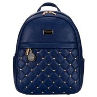 pikowany, modny granatowy plecak damski zdobiony złotymi nitami