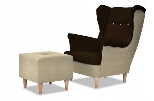 Fotel uszak ARI z podnóżkiem skandynawski  beżowo brązowy na Arena.pl